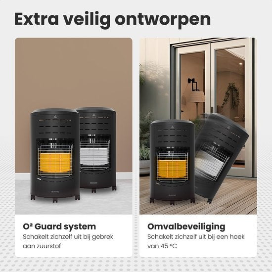 Auronic Mobiler Gaskocher - mit Rädern - bis zu 60 mÂ² - Inklusive Gasdruckregler und Gasschlauch - Inklusive Aufbewahrungshülle - Schwarz