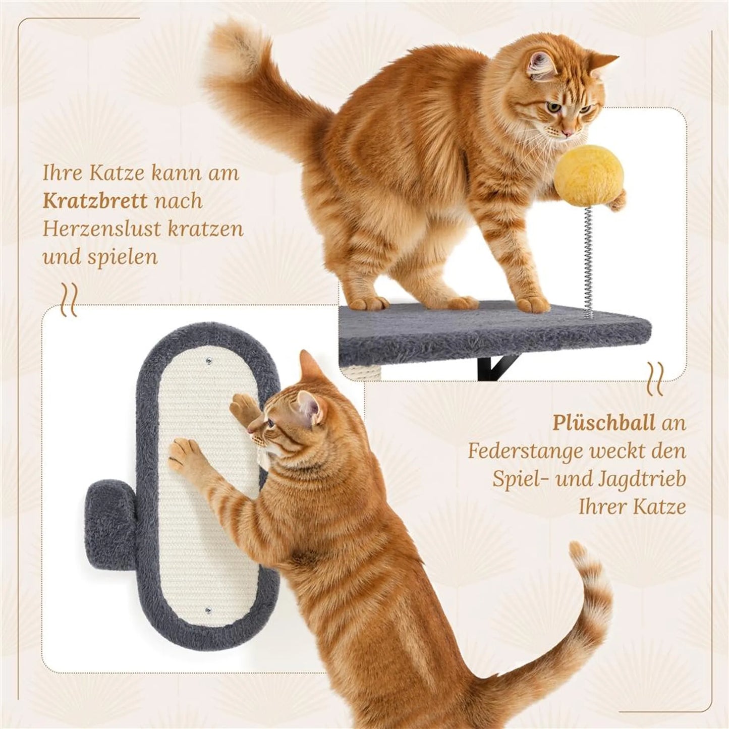 Yaheetech Wandmontiertes Katzenmöbel-Set - 49 x 30 x 40 cm - ausgestattet mit Katzenhöhle und Liegekorb und Sisalkratzpfosten und mehreren Plattformen - für 1-5 Katzen - dunkelgrauer Plüsch und Metall