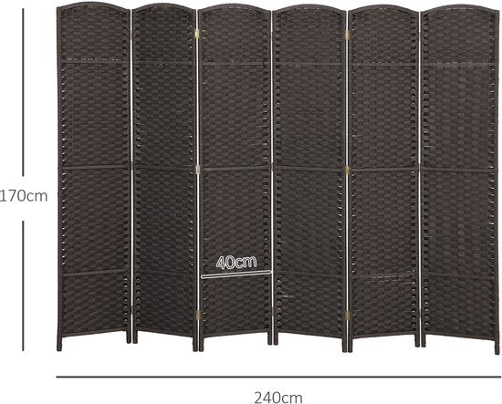 HOMCOM Raumteiler aus Polypropylen und Kiefernholz, 240 L x 1,6 B x 170 H cm, braun