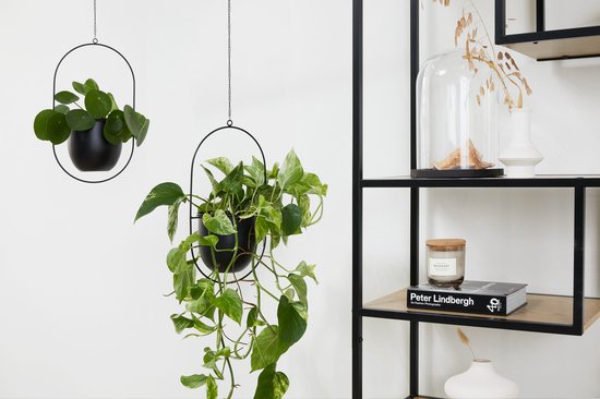Lifa Living Modern Plant Hangers - 2er Set - Schwarze Pflanzenhalter - Hängende Blumentöpfe aus Metall - Blumenaufhänger für Innenräume - 21 x 15 x 38 cm