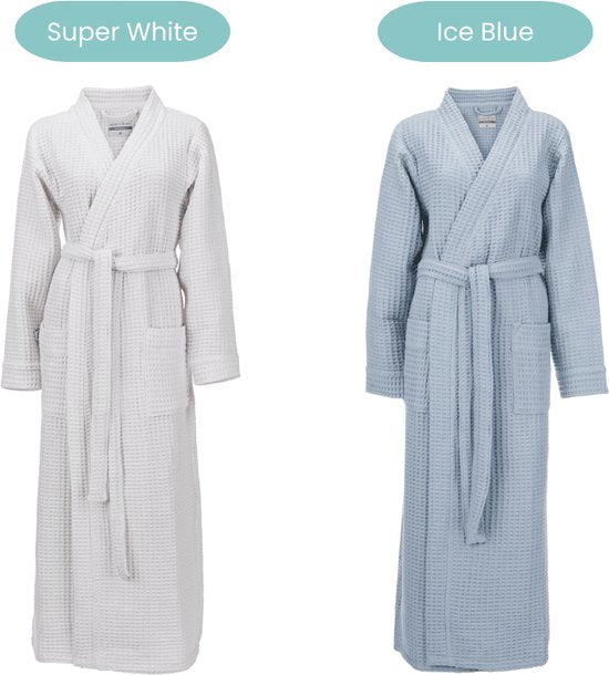 Heckettlane Bademantel Waffel - Morgenmantel für Damen und Herren - XL - Morgenmantel aus Baumwolle - Geeignet für die Sauna - Blau