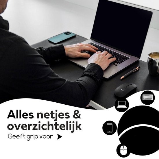 WURK Professional Schreibtischunterlage Kunstleder - Schreibtisch-Organizer - Schreibtischzubehör - Mauspad XXL- Inklusive Kabelclip - 80x40 - Schwarz