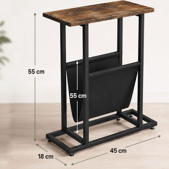 Ceruzo Beistelltisch mit Zeitschriftenhalter – schmal – schwarz-braun – H 55 cm