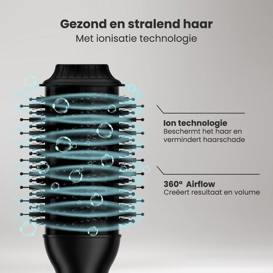 Auronic 4-in-1 Haartrocknerbürste - Airstyler - Kämme - Styles - Locken - Föhnen - 37 mm Lockenbürste - 360 Grad Luftstrom - Schwarz/Schwarz