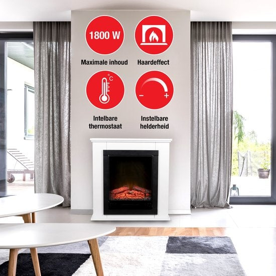 Classic Fire Elektrischer Atmosphärenkamin Lugano - Kamin mit Feuerstelle - LED Flammen - 1800W - Weiß