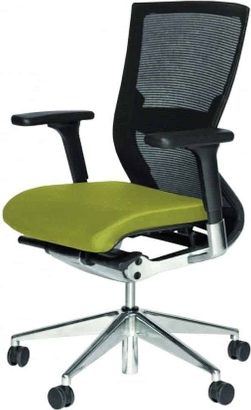 Bürostuhl – 105, verchromtes Gestell, Sitzfläche und Rückenlehne aus Leder, schwarz/schwarz, Kopfstütze