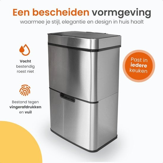 Goliving Automatic Sensor Trashcan 64 Liter - Küchenabfalleimer - Abfalleimer Mülltrennung - Hands-free sensor - Feuchtigkeitsresistent - Schließrand - Langlebiger Edelstahl - 40L + 2x12L + 8L - Silber