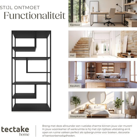 tectake® Wandschrank Venda - 85 x 35 x 188 cm - Industrie-Look - Stahlrahmen - Schrank mit Kippschutz - Bücherregal mit 6 asymmetrischen Fächern - moderner Aufbewahrungsschrank für Wohnzimmer, Küche oder Schlafzimmer