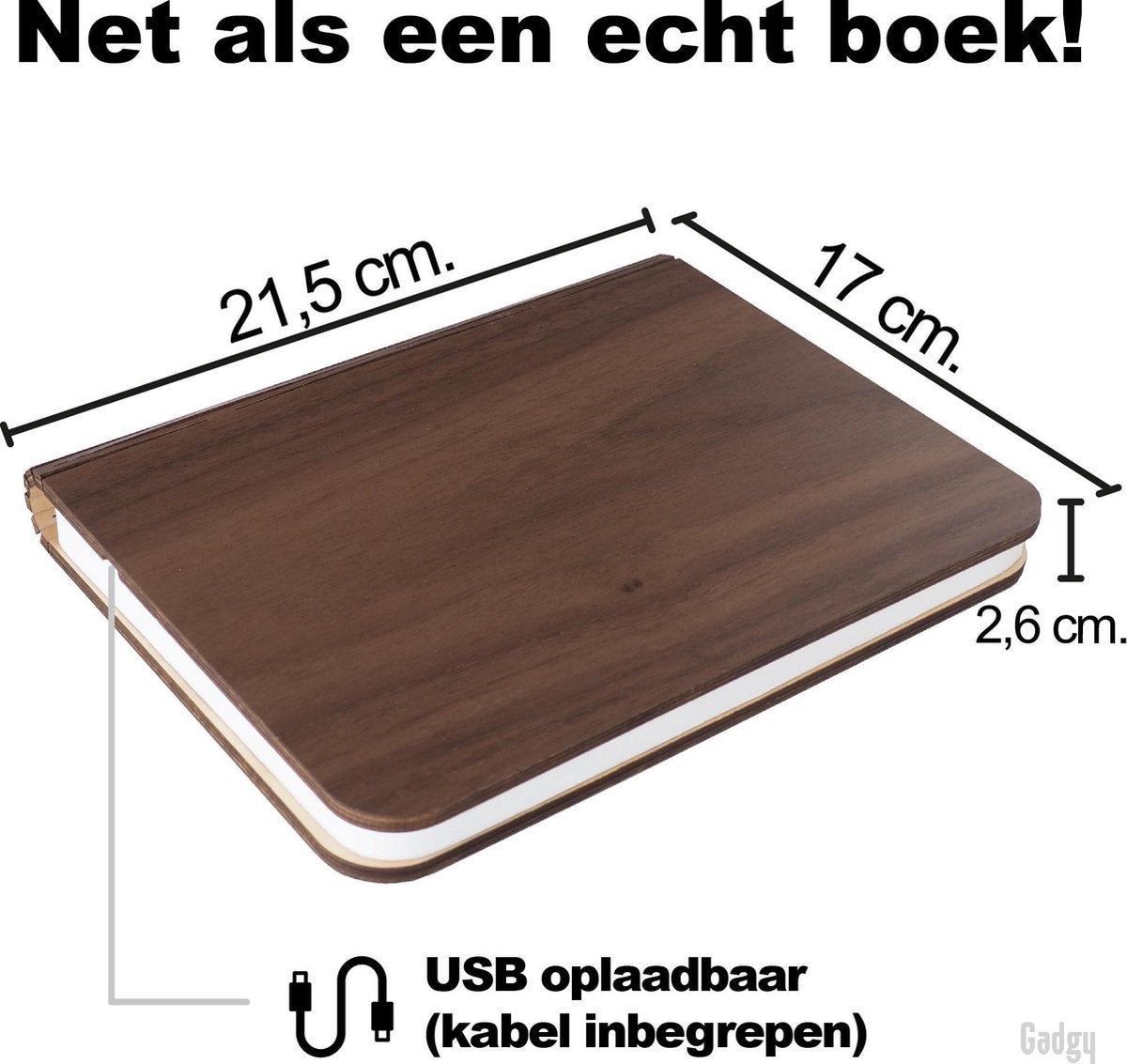 Gadgy Book Lamp - Tischlampe für das Schlafzimmer - Stimmungsvolle Innenbeleuchtung - Größe: 21,5 x 17cm - Wiederaufladbar