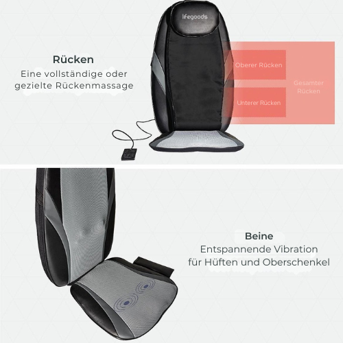 LifeGoods - Massage-Auflage mit Wärmefunktion & Fernbedienung - Shiatsu - Schwarz