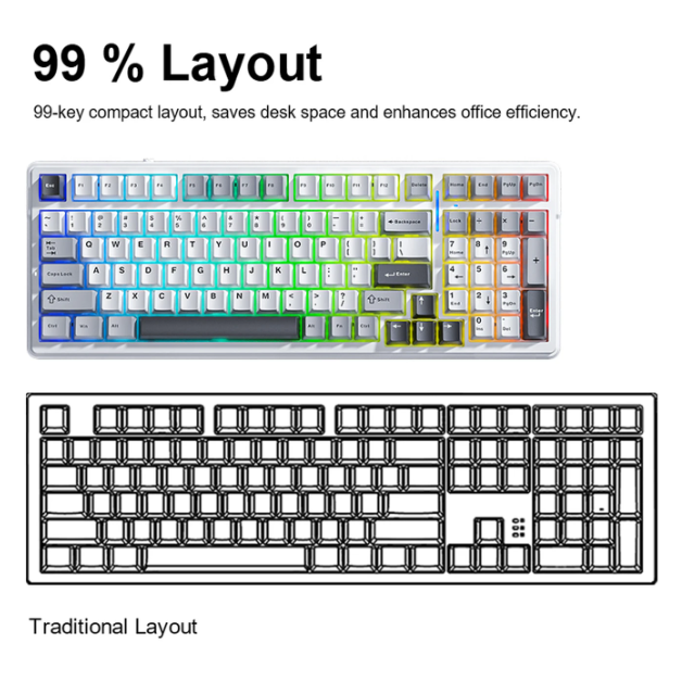 AULA F99 Drahtlose mechanische Tastatur – Hellgrau – 99 Tasten, Tri-Mode