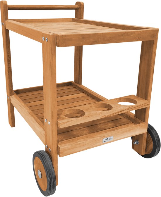 AXI Miri Teak Servierwagen – 70 x 48 x 70 cm – Teakholz – Mit 2 Rädern und 3 Flaschenhaltern – Für den Außen- und Innenbereich – Für Garten, Terrasse und Balkon