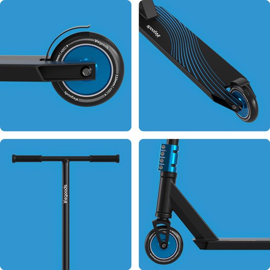 LifeGoods Stuntstep Pro X - T-Bar - HIC - Schritt für Kinder - Jungen/Mädchen - 110mm - 100KG - Schwarz/Blau