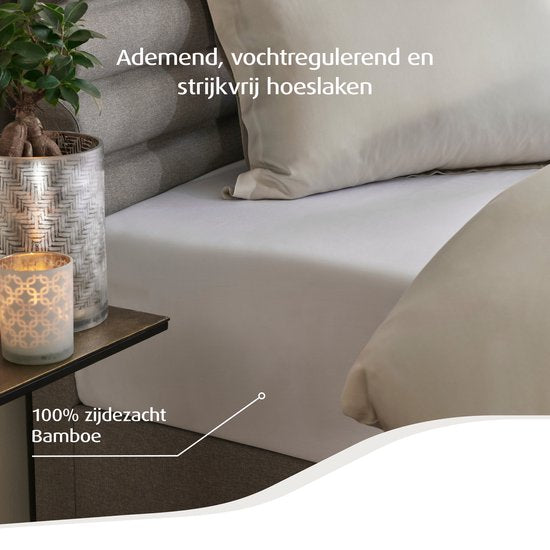 Home by TEMPUR - Topper Spannbetttuch - 180 x 200 x 9 cm - Weiß & Bambusfasern - Seidenweich & bügelfrei - Trocknerbeständig und natürliche Temperaturregulierung