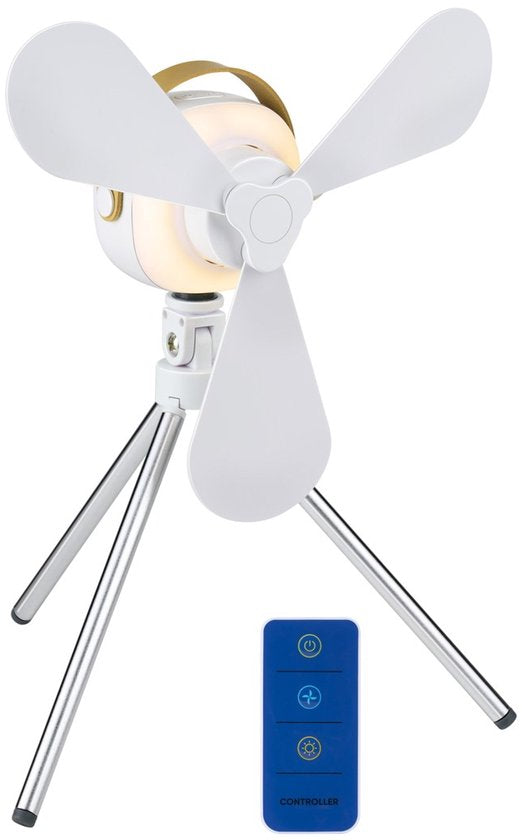 Lifetime Air Tischventilator – USB-C-aufladbarer Ventilator – Stativventilator mit Nachtlicht und Fernbedienung – Ventilator mit Fernbedienung und 3 Geschwindigkeitsstufen – Weiß