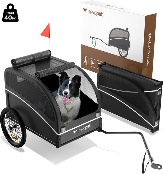 Trevopet® Hundefahrradanhänger - Faltbarer Fahrradanhänger Hund - Hundeanhänger - Geeignet für E-Bikes - Bis zu 40 kg - Für mittlere & große Hunde - Schwarz