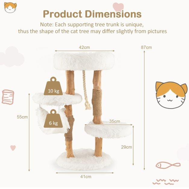 87 cm Holzkratzbaum mit Hängematte Verschiedene Plattformen Katzenturm mit weichem Kissen Aufhängbares Sisalseil