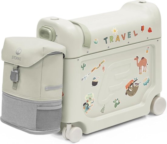 Stokke JetKids Reise-Set, Sea Green – Mit BedBox Ride-On-Koffer und Rucksack – Für Kinder von 2 bis 7 Jahren (bis 35 kg)