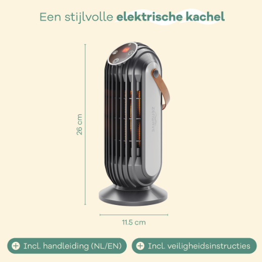 Zenwave Elektroheizung – 1500 W – Display – Timer – 11,5 x 11,5 x 26 cm – Schwarz