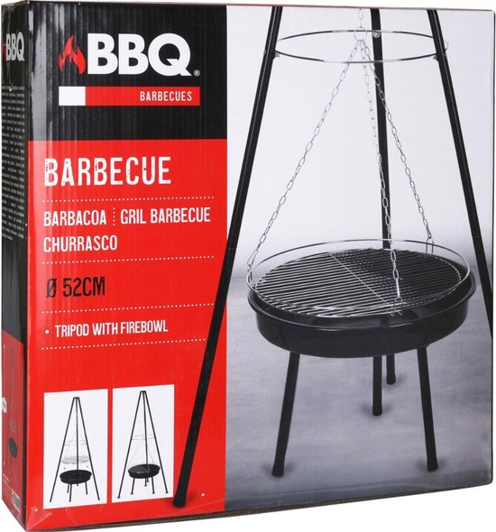 BBQ-Stativ mit Feuerschale - inkl. Grillrost - schwarz - Ø52 cm
