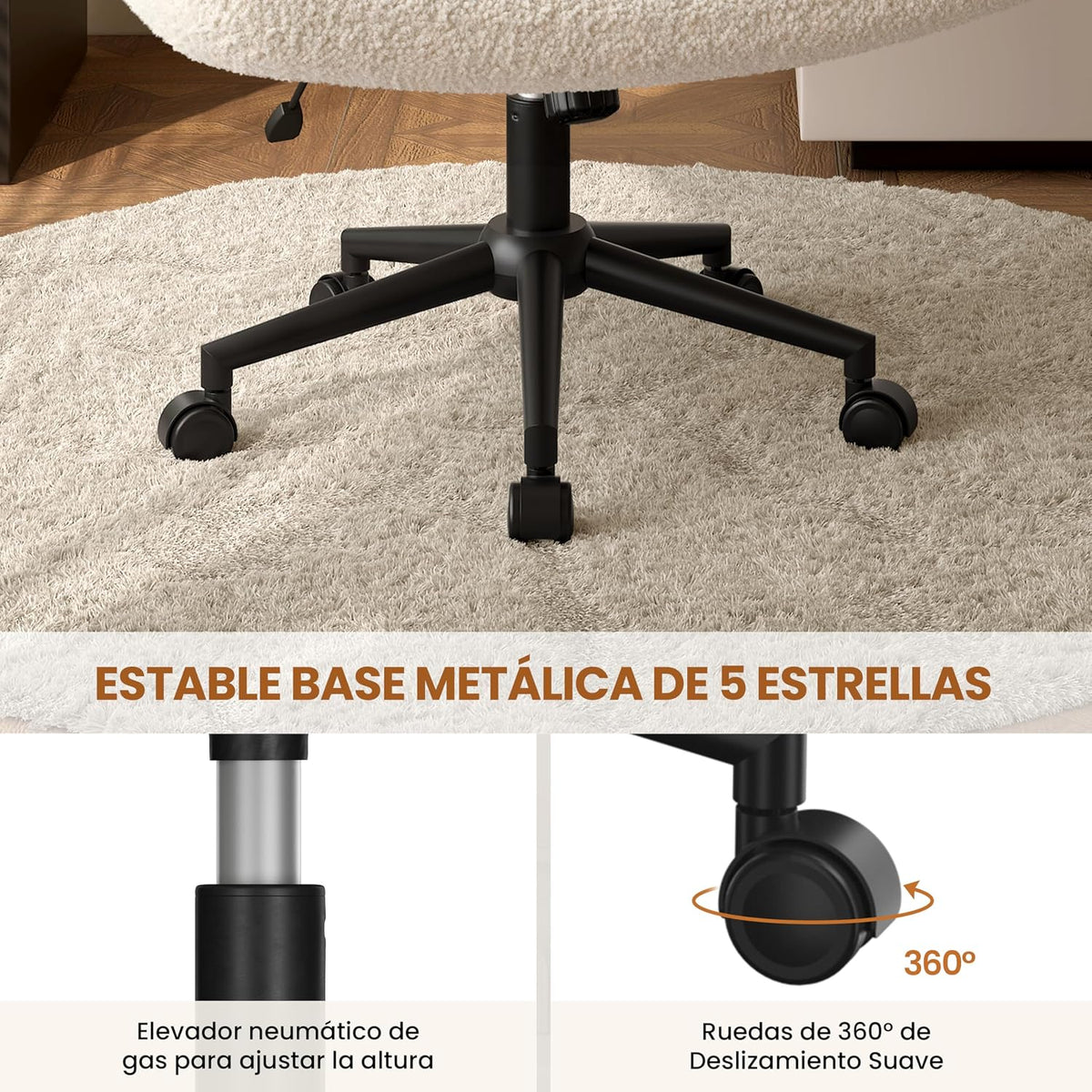 Yaheetech Bürostuhl mit Rollen und breiter Sitzfläche 66 × 65 × 92 cm Elfenbeinweiß
