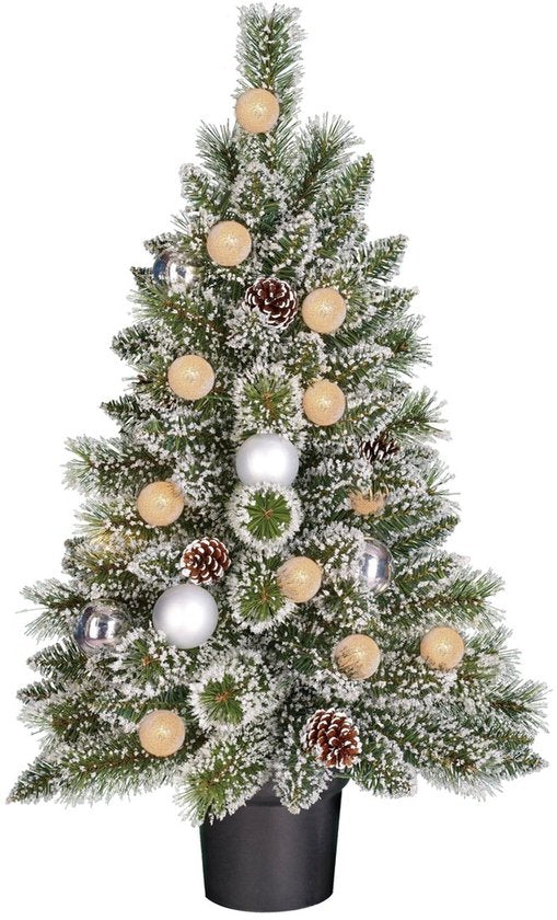 Black Box Trees Kaprun Weihnachtsbaum im Topf – Grün, Frosted Silber, Warmweiß – batteriebetrieben und mit Timer-Funktion – Höhe 90 cm