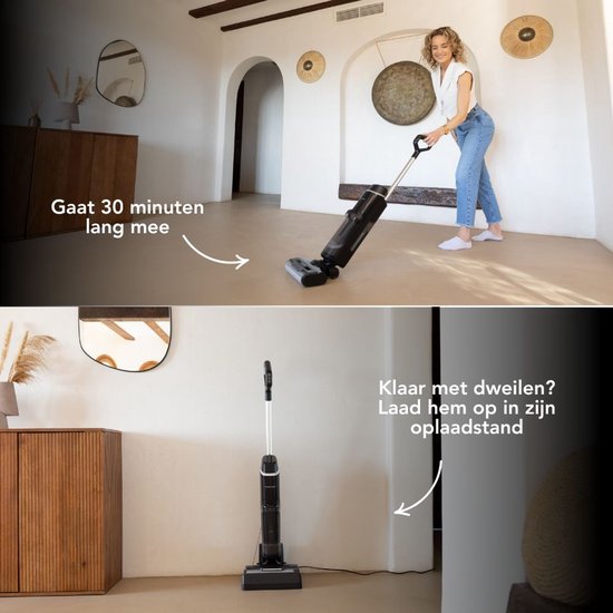 Techweise TC1 Schnurloser Nass- und Trockensauger - 30 Minuten Akkulaufzeit - 3 Reinigungsmodi - Selbstreinigungsfunktion - 220W - Schwarz