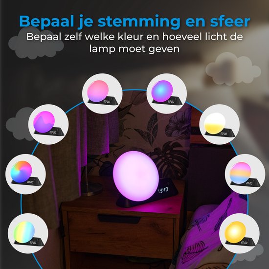 Nuvance Wake up light - Digitaler Wecker - Nachtlicht - Schlafzimmer - Schlaftrainer - mit Sounds - Lautsprecher - Sprachgesteuert