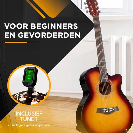 Finesse Akustikgitarre - mit Videokurs - 4/4 40" - Westerngitarre - Gitarre Kind & Erwachsener - Sunburst
