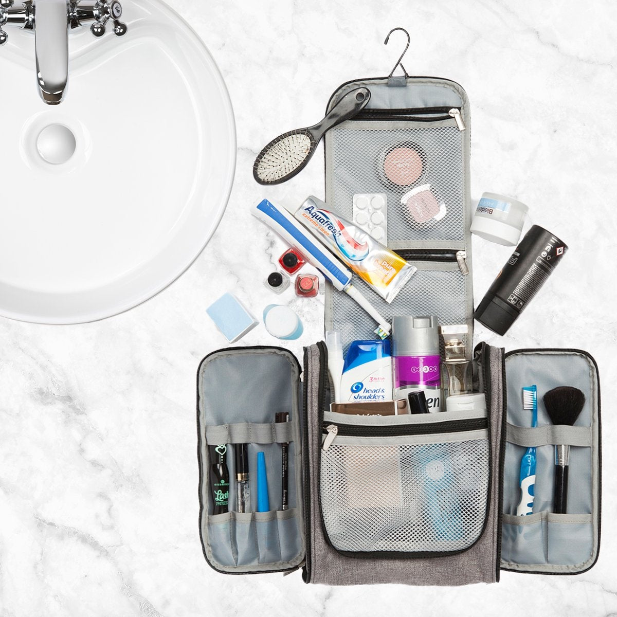 TRVLMORE Kulturtasche XL - Hängend mit Haken - Grau