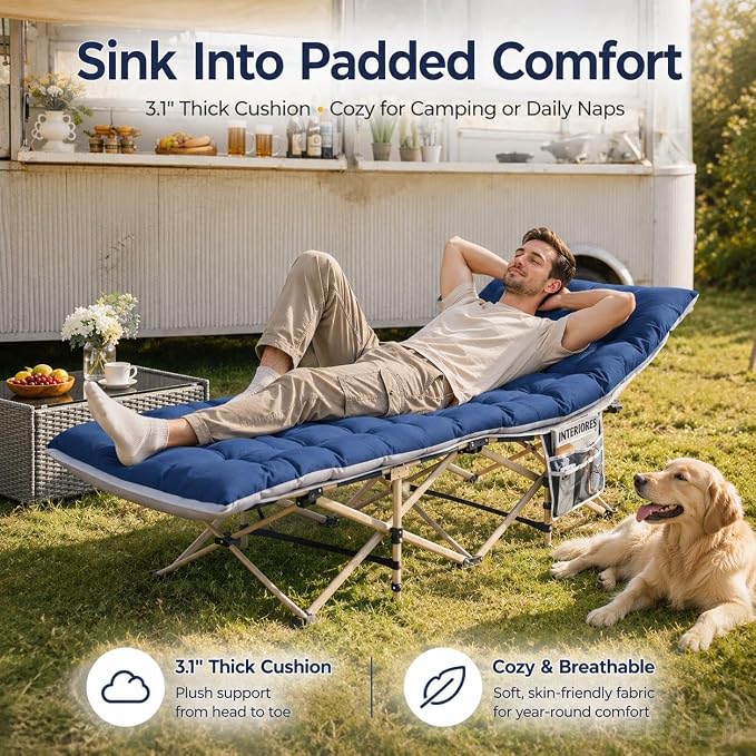 Yaheetech Klappbares Campingbett mit Matratze – 190 x 68 cm – Schwarz – Feldbett mit Tragetasche und Staufächern