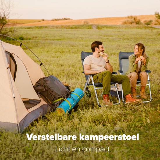 TRVLMORE Campingstuhl - 5 Positionen - Klappbarer Campingstuhl - 110 kg Belastbarkeit - Angelstuhl - Klappstuhl - Grau