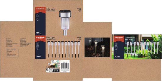 Grundig Solar-Gartenleuchten - Gartenfackeln 10 Stück - Solarstrom-Punktstrahler - Gartenlaternen mit weißem Licht - IP44 wasserdicht - Batterielebensdauer 6-8 Stunden - Ø4,8 x 36,5 cm - Edelstahl