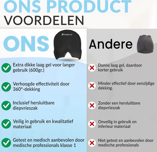 PurelyGoods® Migräne-Maske 600gr. - Migräne-Maske - Hot/Coldpack - Icepack - Wärme- und Kältetherapie - inkl. Gefrierbeutel - Schwarz