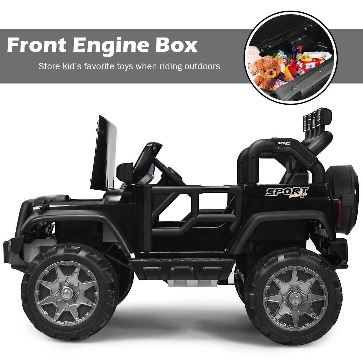 Coast Elektro-Kinderauto – 2 Sitze – Fernbedienung – schwarz – 123 x 80 x 80 cm