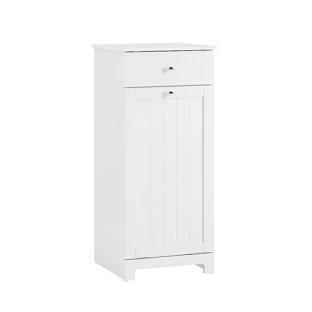 Sobuy Badezimmerschrank mit Wäschekorb – Ausgestattet mit 1 herausnehmbarem Wäschekorb, 1 Tür und 1 Schublade – Für Badezimmer und Waschküche – Weiß lackiertes MDF – 40 x 38 x 90 cm