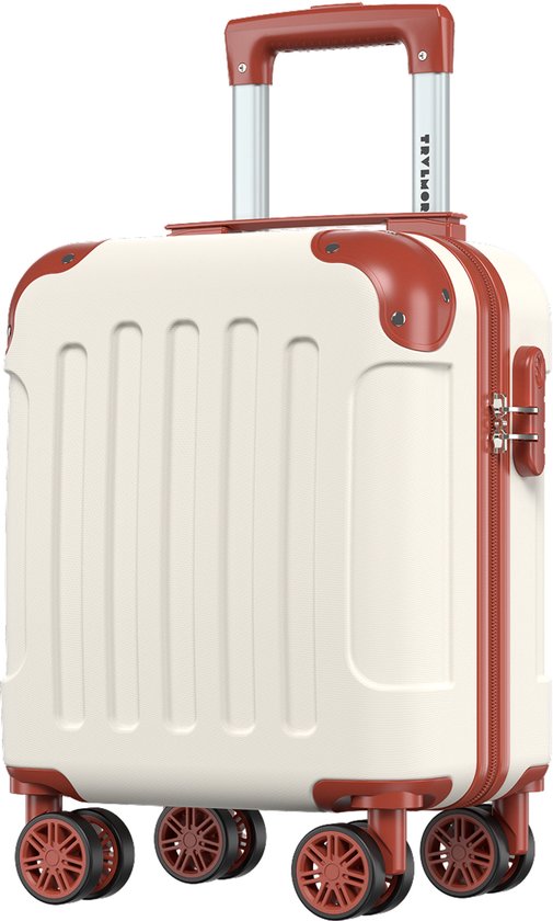 TRVLMORE Handgepäckkoffer – 40 x 30 x 20 cm – Unter-dem-Sitz-Koffer – 24 l – Zahlenschloss – 4 Rollen – Weiß/Beige