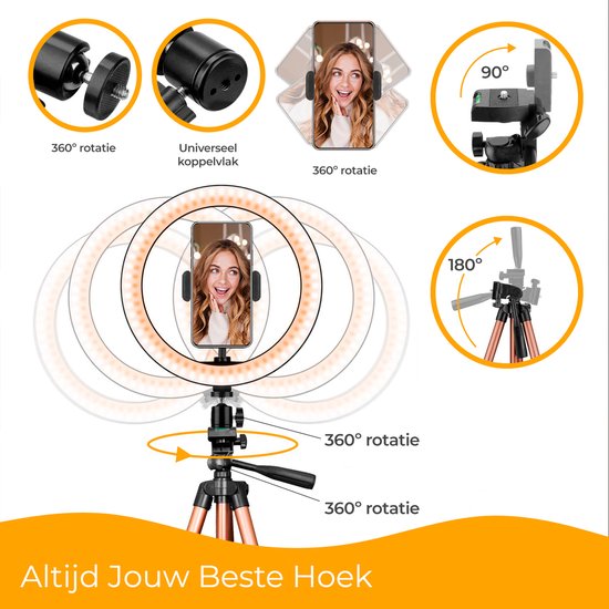 Studio ME Ringleuchte mit Stativ - 10 inch / 26 cm - Ringleuchte - Rose Gold - Tiktok Lampe - Ringleuchte mit Stativ - 30 Lichtstufen - Ringleuchte - inkl. Fernbedienung & Mini-Stativ - Ringleuchten