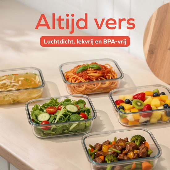 KitchenBrothers Mahlzeit Vorbereitung Tabletts - Glas Frische Tabletts - luftdicht - BPA und PFAS frei - 1L - Glas - 10 Stück
