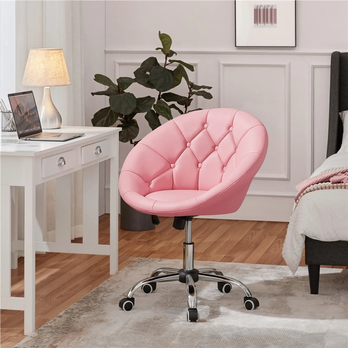 Yaheetech Bequemer Drehstuhl in Tonnenform 78–88 cm – Stimmungsvolles Rosa – Kunstleder und Metall