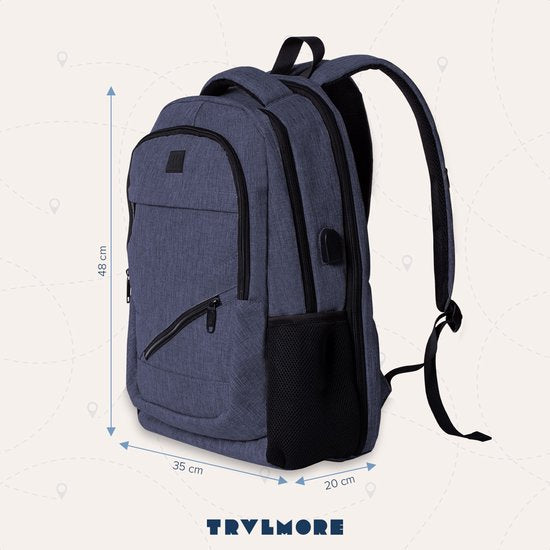 TRVLMORE Rucksack - 36L - 17 Zoll - Laptop-Rucksack - Schultasche - Männer und Frauen - Laptoptasche - Spritzwassergeschützt Blau