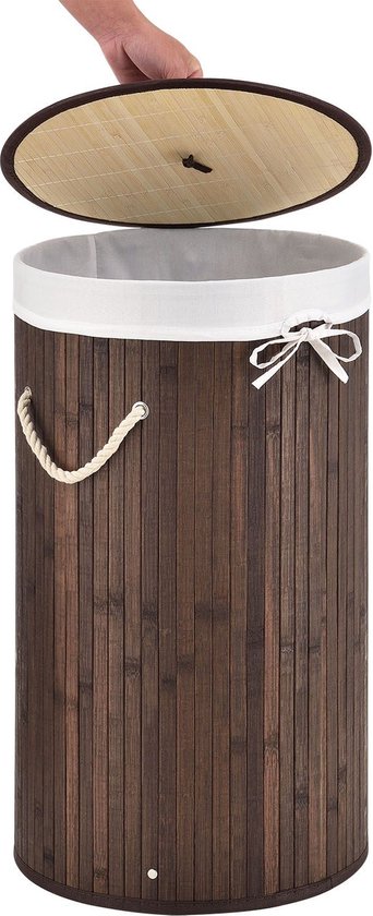 Bambus-Wäschekorb Curly - 55 Liter - Braun - inkl. Wäschesack & Deckel