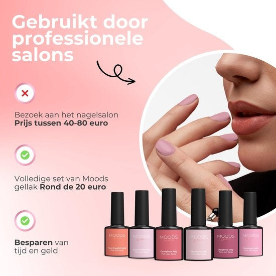 Moods Gellac 6-teiliges Set - Transparenter Gel-Nagellack - 8ML - Pink Jelly Nude Edition - Gellac - Nägel - Gel Polish Starter Pack - Nude Farben