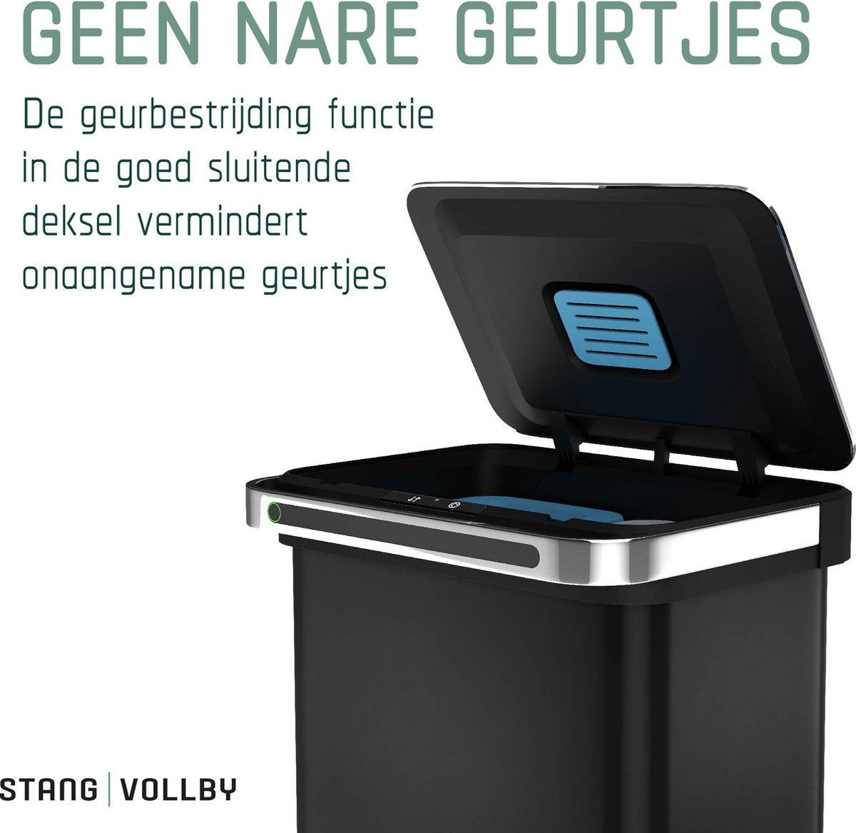 StangVollby Halden Abfalleimer mit Sensor - 60 L (2Ã—18L + 2Ã—12L) - Schwarz - 4 Fächer - Automatischer Luftfilter
