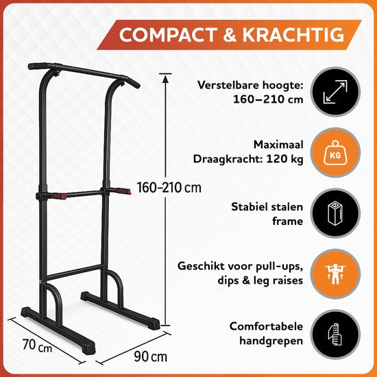 Fitby Klimmzugstation – Kraftstation – Klimmzugstange – Dip-Station – Klimmzugstange – Heimfitness – Fitness – Höhenverstellbar – Schwarz