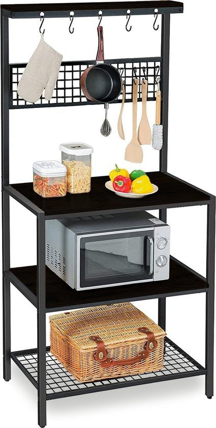 Goliving Küchenschrank - Küchenregal Upright - Mikrowellenschrank - Organizer - Metall - Holz - 84 x 40 x 170 cm - Schwarz