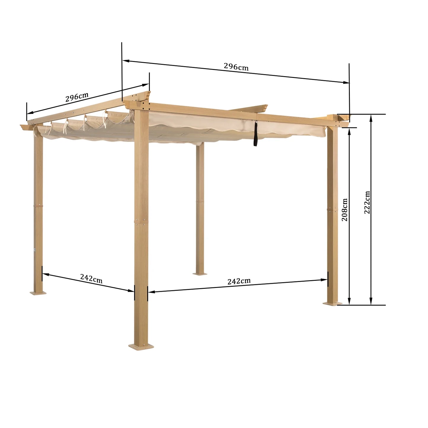 Angel Living Aluminium-Pergola 3×3 m Creme-Gelb – Ausziehbares Dach UV50+, Dachrohre aus Stahl, pulverbeschichtet