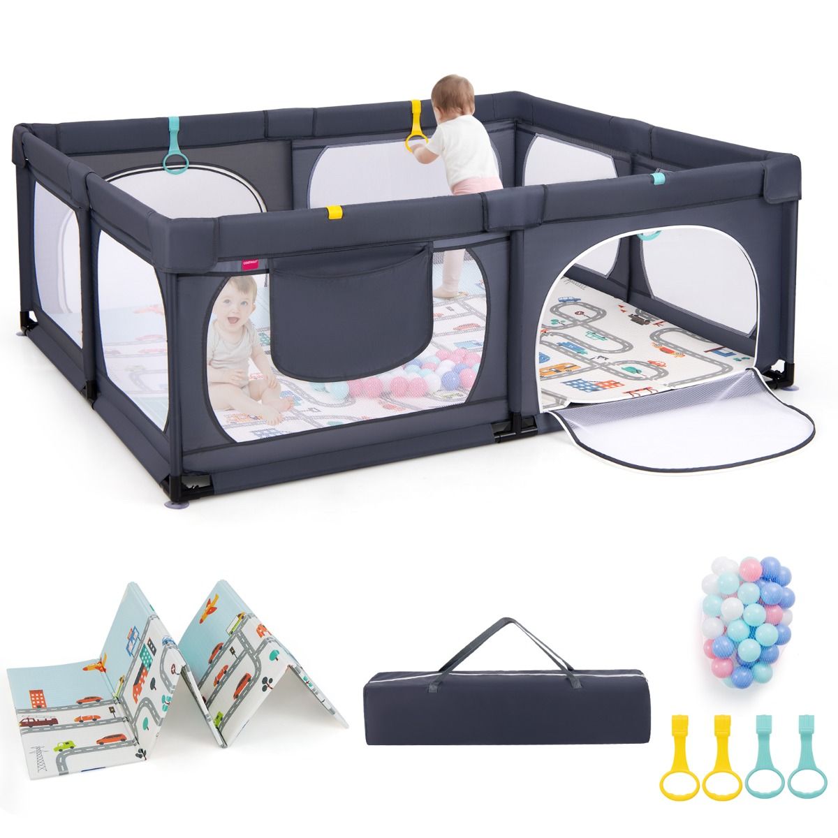 Coast Baby Box mit Matratze und 50 Spielbällen 189 x 158 x 68 cm - Dunkelgrau