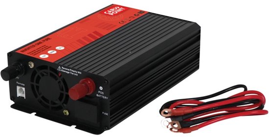 Carpoint-Wechselrichter – 12 V > 230 V – Reine Sinuswelle – Dauerleistung 500 W - Spitzenleistung 1000 Watt – Ausgang mit französischer/belgischer Steckdose – Permanenter Anschluss an die Batterie – Stoßfest – Temperaturgesteuerter Lüfter – Abmessungen 21
