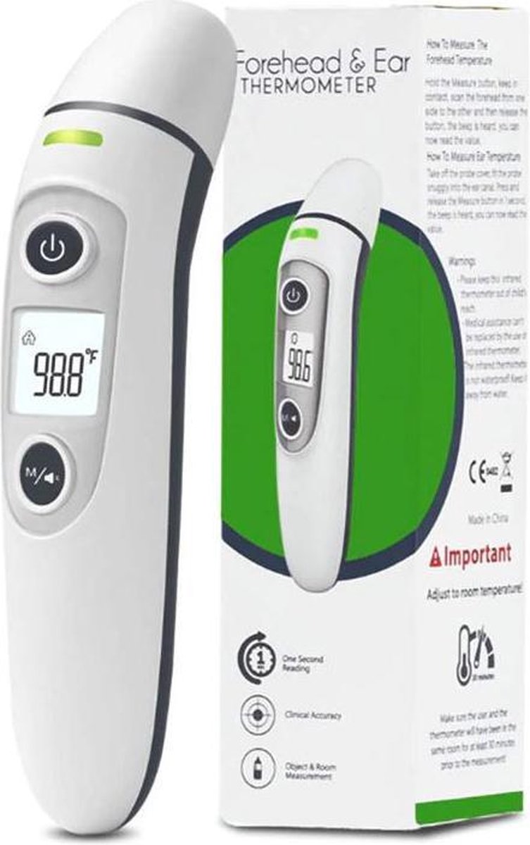 FC - IR100 Digitales berührungsloses Stirn-Infrarot-Thermometer für Erwachsene - Kinder - Baby-Thermometer mit Fieber-Anzeige und 35 Speicherplätzen